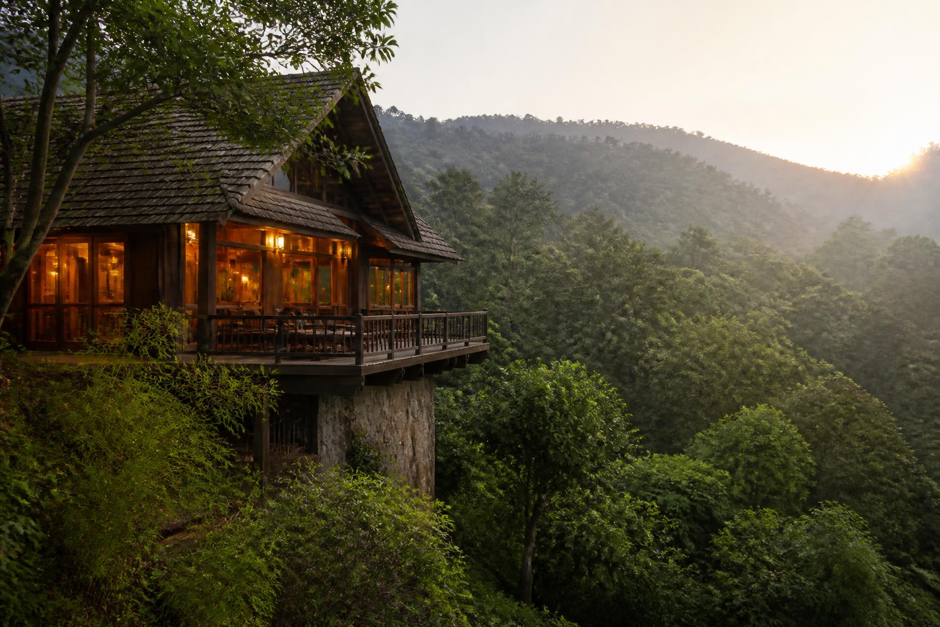 Blackwood resort at golden hour amidst Dandeli jungle